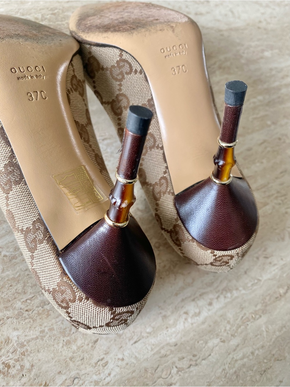 Gucci GG Canvas Pointed-Toe Pumps in Beige and Brown - Picture 7 of 10
